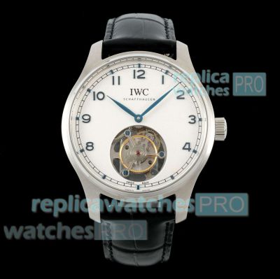 Swiss IWC Schaffhausen Portugieser White Face Hand-Wound Tourbillon Watch 43mm 